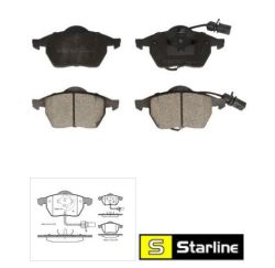 Дискови накладки предни с датчик к-т AUDI A4 B5, A4 B6, A4 B7, A4 B8, A6 C4, A6 C5, A6 C6, A8 D3; SEAT EXEO, EXEO ST, IBIZA IV, IBIZA IV SC; SKODA SUPERB I; VW GOLF IV, PASSAT B3/B4 1.6-5.2 (03.90-) Starline BD S301