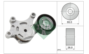 Обтегач канален ремък, размери:65x26 DS DS 3; VOLVO C30, S40 II, S60 II, S80 II, V40, V50, V60 I, V70 III; CITROEN BERLINGO, BERLINGO MULTISPACE, BERLINGO/MINIVAN, C1, C2 1.4-2.0D (11.95-) INA 534 0075 20